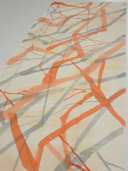 Photo3: 3G06z80  Japanese Kimono Silk  FABRIC Branch Light yellow 63.4x14.2 (3)