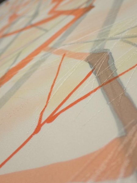 Photo4: 3G06z80  Japanese Kimono Silk  FABRIC Branch Light yellow 63.4x14.2 (4)