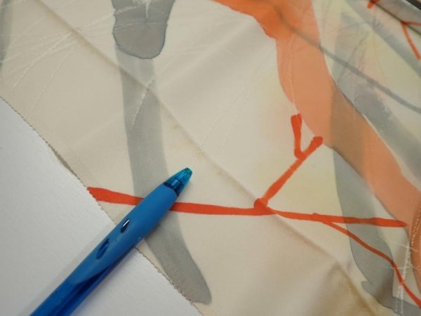 Photo6: 3G06z80  Japanese Kimono Silk  FABRIC Branch Light yellow 63.4x14.2 (6)