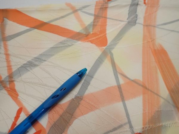 Photo8: 3G06z80  Japanese Kimono Silk  FABRIC Branch Light yellow 63.4x14.2 (8)