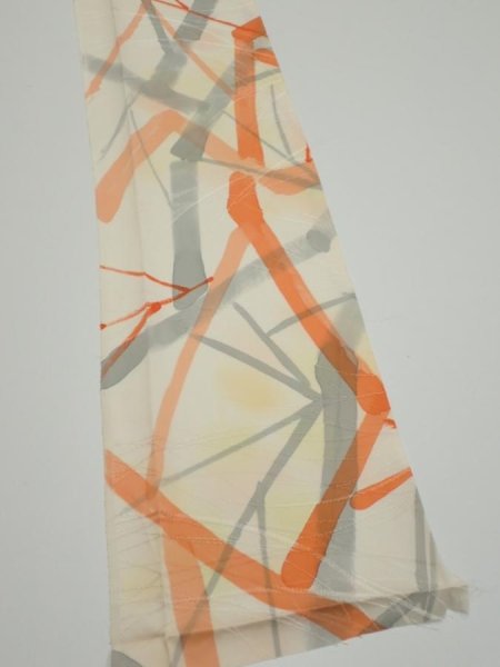 Photo2: 3G07z40  Japanese Kimono Silk  FABRIC Branch Light yellow 56.7x7.5 (2)