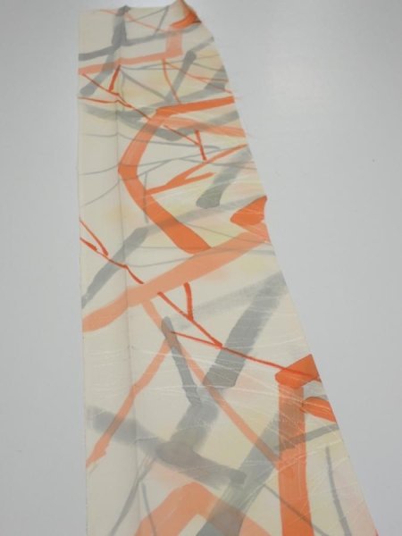 Photo3: 3G07z40  Japanese Kimono Silk  FABRIC Branch Light yellow 56.7x7.5 (3)