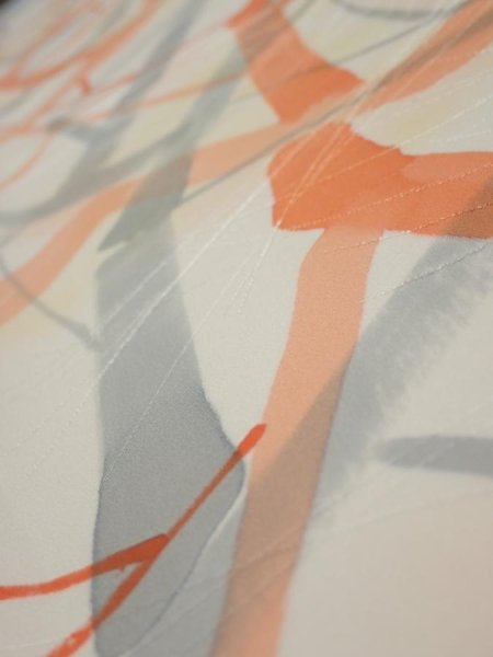 Photo4: 3G07z40  Japanese Kimono Silk  FABRIC Branch Light yellow 56.7x7.5 (4)