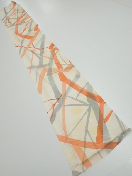 Photo5: 3G07z40  Japanese Kimono Silk  FABRIC Branch Light yellow 56.7x7.5 (5)