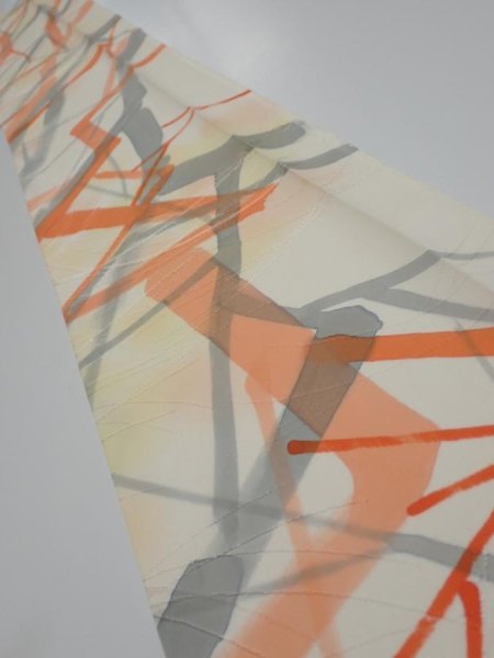 Photo1: 3G08z40  Japanese Kimono Silk  FABRIC Branch Light yellow 56.3x7.3 (1)