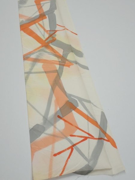 Photo2: 3G08z40  Japanese Kimono Silk  FABRIC Branch Light yellow 56.3x7.3 (2)