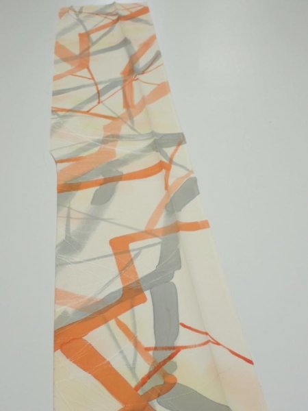 Photo3: 3G08z40  Japanese Kimono Silk  FABRIC Branch Light yellow 56.3x7.3 (3)