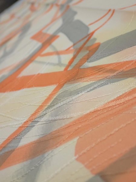 Photo4: 3G08z40  Japanese Kimono Silk  FABRIC Branch Light yellow 56.3x7.3 (4)