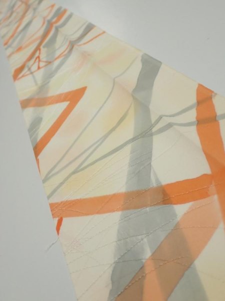 Photo1: 3G09z40  Japanese Kimono Silk  FABRIC Branch Light yellow 64.6x6.7 (1)