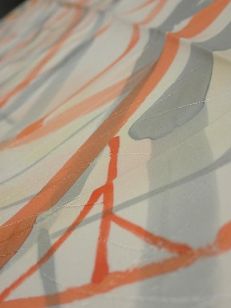 Photo4: 3G09z40  Japanese Kimono Silk  FABRIC Branch Light yellow 64.6x6.7 (4)