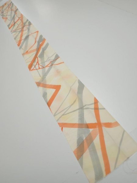 Photo5: 3G09z40  Japanese Kimono Silk  FABRIC Branch Light yellow 64.6x6.7 (5)