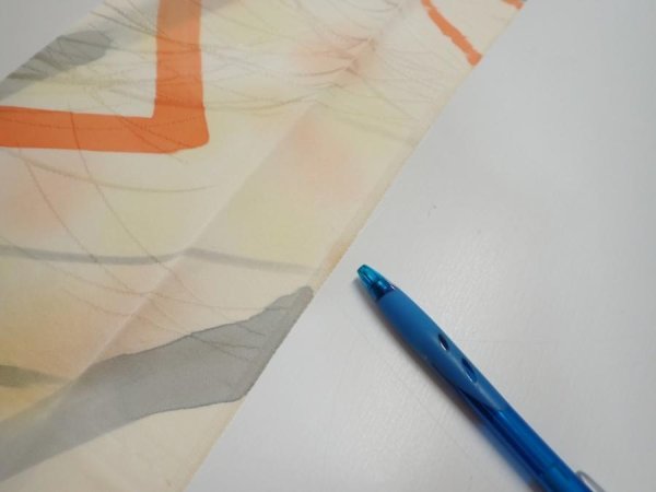 Photo6: 3G09z40  Japanese Kimono Silk  FABRIC Branch Light yellow 64.6x6.7 (6)