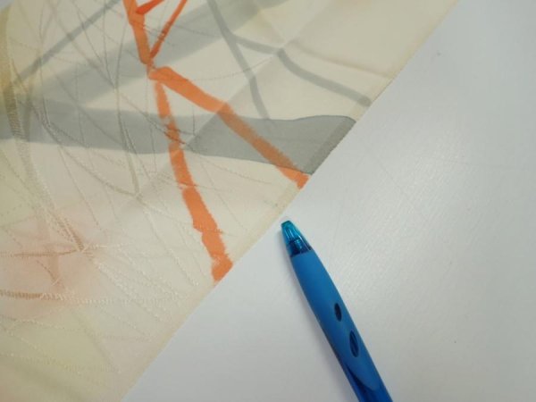 Photo7: 3G09z40  Japanese Kimono Silk  FABRIC Branch Light yellow 64.6x6.7 (7)