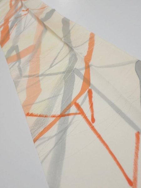Photo2: 3G10z30  Japanese Kimono Silk  FABRIC Branch Light yellow 36.6x6.7 (2)