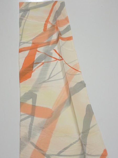 Photo4: 3G10z30  Japanese Kimono Silk  FABRIC Branch Light yellow 36.6x6.7 (4)