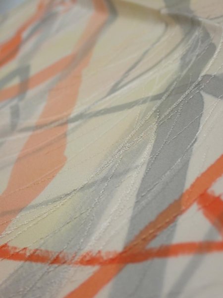 Photo5: 3G10z30  Japanese Kimono Silk  FABRIC Branch Light yellow 36.6x6.7 (5)