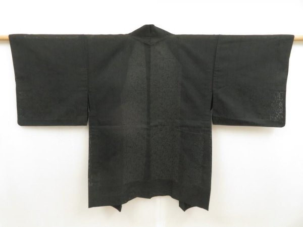 Photo1: 5507T01z210 Vintage Japanese Kimono Silk See through HAORI  Black (1)