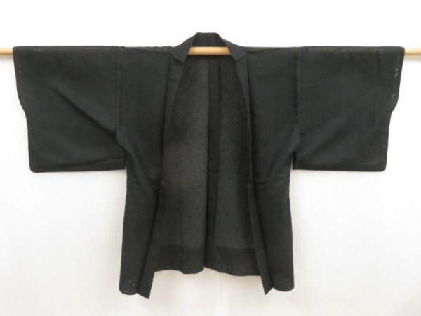 Photo2: 5507T01z210 Vintage Japanese Kimono Silk See through HAORI  Black (2)