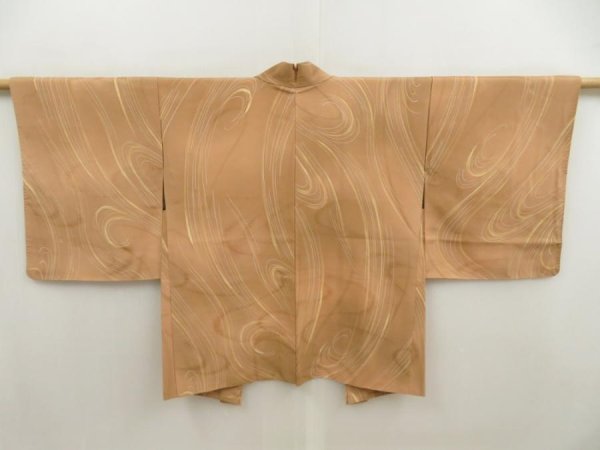 Photo1: 5507T02z440 Vintage Japanese Kimono Silk HAORI Stream Light brown (1)