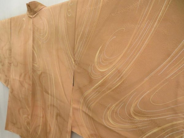 Photo2: 5507T02z440 Vintage Japanese Kimono Silk HAORI Stream Light brown (2)