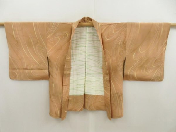 Photo5: 5507T02z440 Vintage Japanese Kimono Silk HAORI Stream Light brown (5)