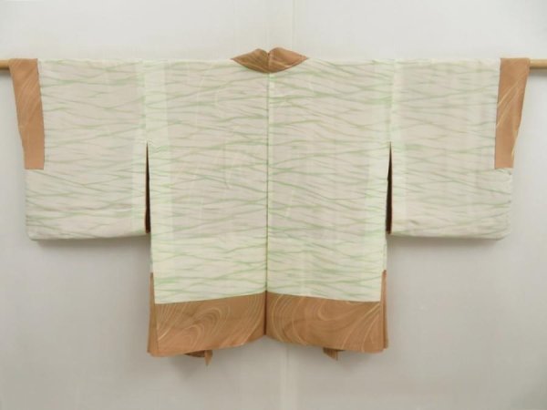 Photo6: 5507T02z440 Vintage Japanese Kimono Silk HAORI Stream Light brown (6)