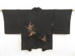 Photo1: 5507T03z560 Vintage Japanese Kimono Silk HAORI Flying crane Black (1)