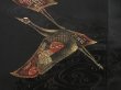 Photo4: 5507T03z560 Vintage Japanese Kimono Silk HAORI Flying crane Black (4)
