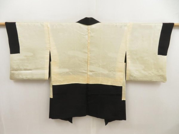 Photo7: 5507T03z560 Vintage Japanese Kimono Silk HAORI Flying crane Black (7)