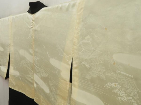 Photo8: 5507T03z560 Vintage Japanese Kimono Silk HAORI Flying crane Black (8)