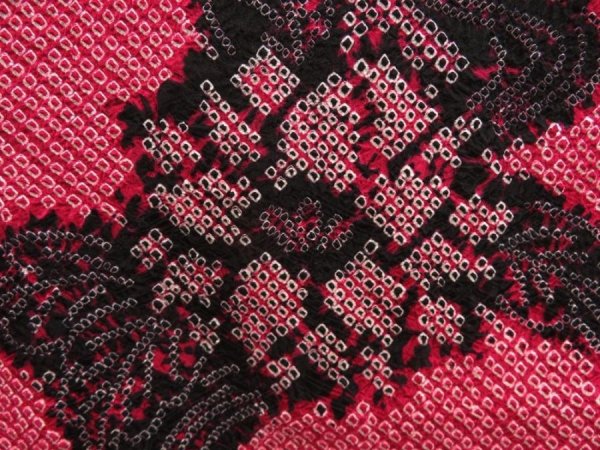 Photo4: 5507T04z490 Vintage Japanese Kimono Silk SHIBORI HAORI Flower Wine red (4)