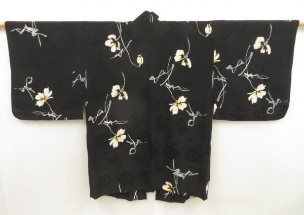 Photo1: 5507T06z390 Vintage Japanese Kimono Silk DOCHUGI Flower Black (1)