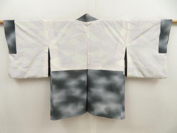 Photo6: 5507T07z620 Vintage Japanese Kimono Silk HAORI  Gray (6)