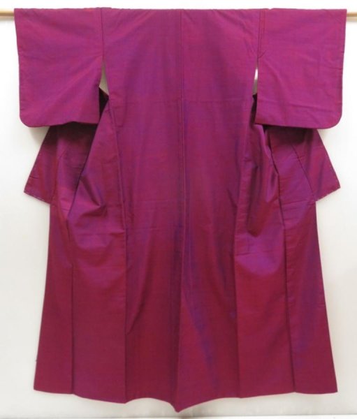 Photo1: 5507T10z790 Vintage Japanese Kimono Silk TSUMUGI Plain Pink-Purple (1)