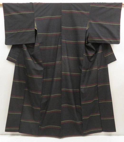 Photo1: 5507T11z810 Vintage Japanese Kimono Silk TSUMUGI  Lamp black (1)