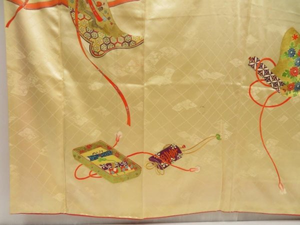 Photo6: 5507T12z1180 Vintage Japanese Kimono Silk FURISODE Makimono Straw yellow (6)