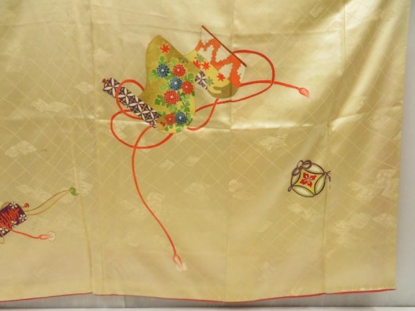 Photo7: 5507T12z1180 Vintage Japanese Kimono Silk FURISODE Makimono Straw yellow (7)
