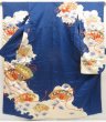 Photo1: 5507T13z950 Vintage Japanese Kimono Silk FURISODE Folding fan Dark blue (1)