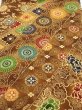 Photo1: 3K02z70  Japanese Kimono Crepe Silk  FABRIC Flowers Yellow-Brown 39.4x14.0 (1)