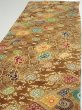 Photo3: 3K04z100  Japanese Kimono Crepe Silk  FABRIC Flowers Yellow-Brown 62.6x14.2 (3)