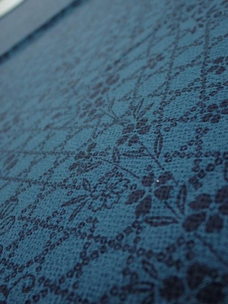Photo5: 3K02z80  Japanese Kimono Crepe Silk  FABRIC Flowers Dark cyan blue 41.3x14.2 (5)