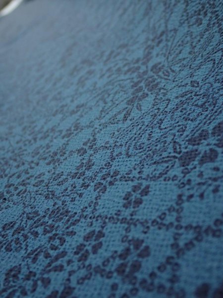 Photo4: 3K08z60  Japanese Kimono Crepe Silk  FABRIC Flowers Dark cyan blue 59.1x7.5 (4)