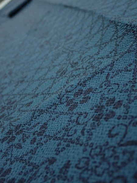 Photo4: 3K09z70  Japanese Kimono Crepe Silk  FABRIC Flowers Dark cyan blue 80.7x6.5 (4)