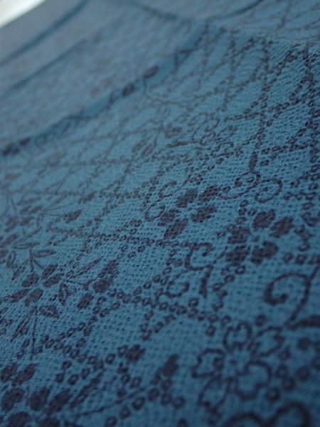 Photo5: 3K10z30  Japanese Kimono Crepe Silk  FABRIC Flowers Dark cyan blue 37.8x6.5 (5)