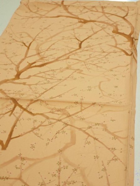 Photo3: 3K02z50  Japanese Kimono Silk  FABRIC Branch Yellow-Orange 39.4x14.4 (3)