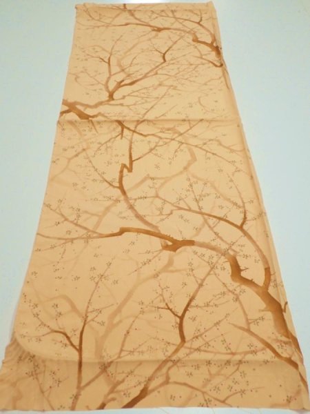 Photo5: 3K02z50  Japanese Kimono Silk  FABRIC Branch Yellow-Orange 39.4x14.4 (5)