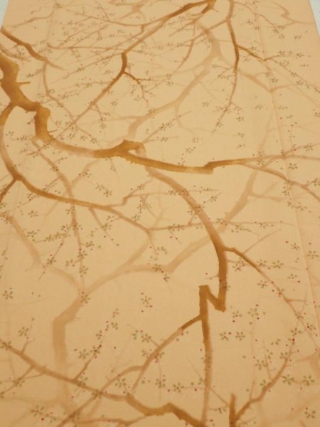 Photo1: 3K04z80  Japanese Kimono Silk  FABRIC Branch Yellow-Orange 64.2x14.4 (1)