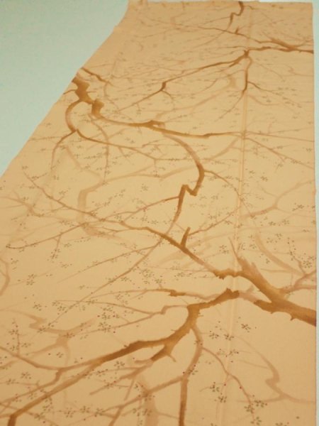 Photo3: 3K04z80  Japanese Kimono Silk  FABRIC Branch Yellow-Orange 64.2x14.4 (3)