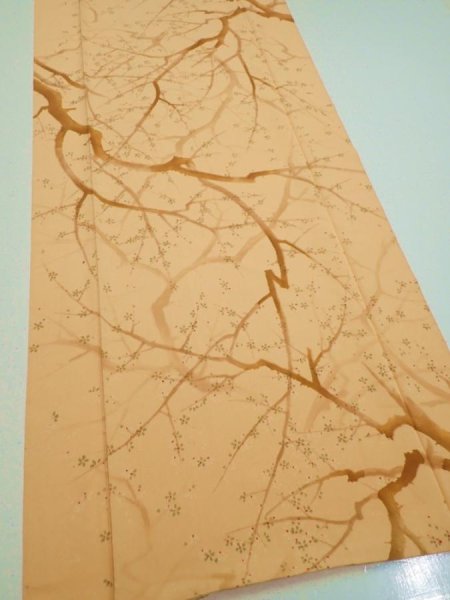 Photo2: 3K05z80  Japanese Kimono Silk  FABRIC Branch Yellow-Orange 63.8x14.4 (2)