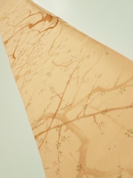 Photo1: 3K07z40  Japanese Kimono Silk  FABRIC Branch Yellow-Orange 57.1x7.1 (1)